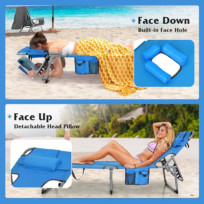 Goplus Tanning Chair, Folding Adjustable Patio Lounge Chair - Image 7