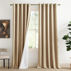 NICETOWN 100% Blackout Camel Linen Curtains 90 inches Length by NICETOWN