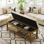Befurtori Large Rectangular Upholstered Ottoman Bench, Linen Tufted Footrest by Befurtori