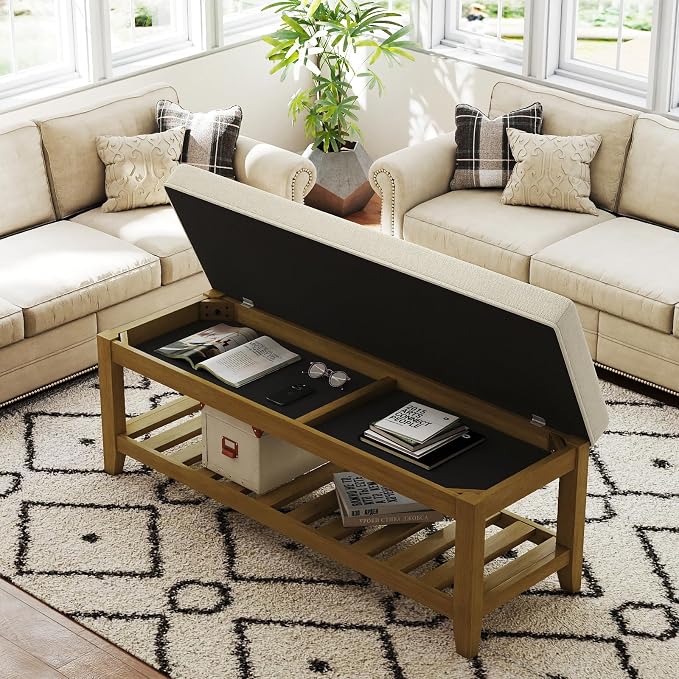 Befurtori Large Rectangular Upholstered Ottoman Bench, Linen Tufted Footrest by Befurtori