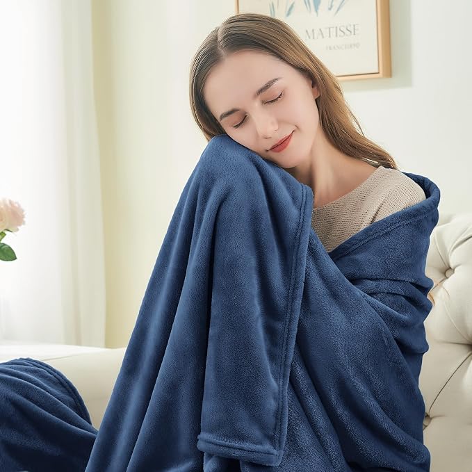 BEDELITE Fleece Blanket Soft Plush Queen Size Bed Blanket Navy 90"x90" | Ultra - Image 3