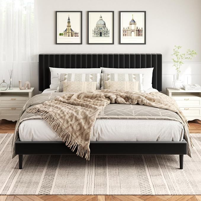 HAOARA King Size Bed Frame, King Size Platform Bed Frame and Velvet Upholstered - Image 3