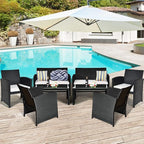 Tangkula Patio Wicker Conversation Furniture Set, Patiojoy Sofa & Table Set w/4 - Image 2