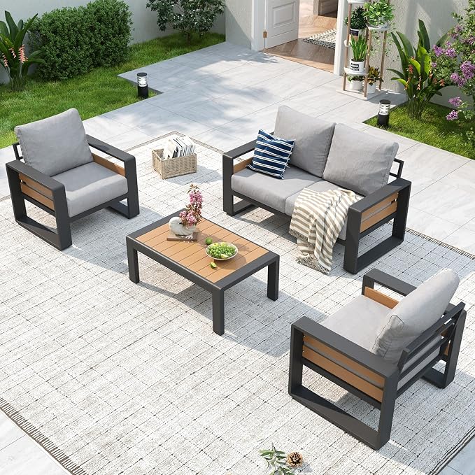 Aoxun Aluminum Patio Furniture Set, 4 Piece Luxury Outdoor Sectional by Aoxun