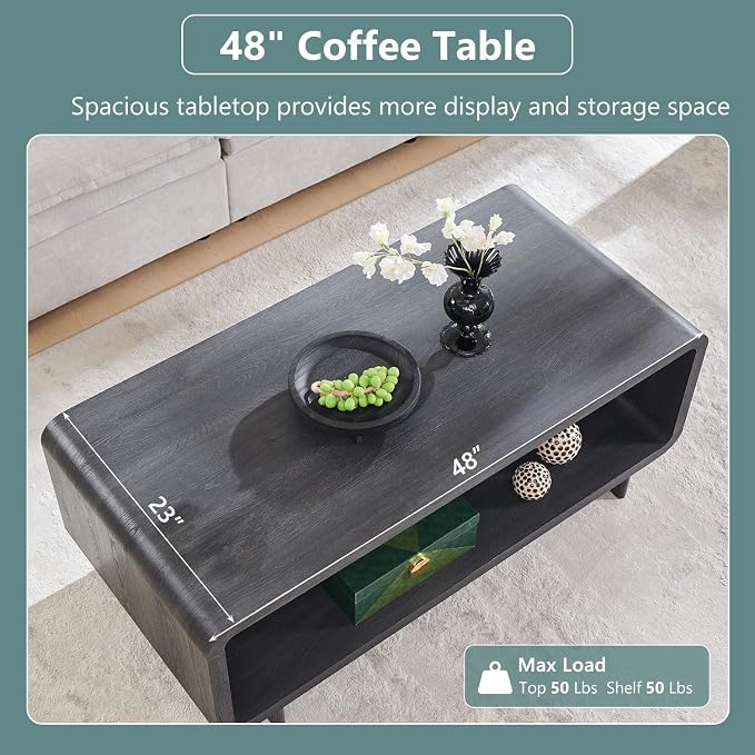 IFGET 48" Modern Coffee Table, 2-Tier Minimalist Center Table - Image 3