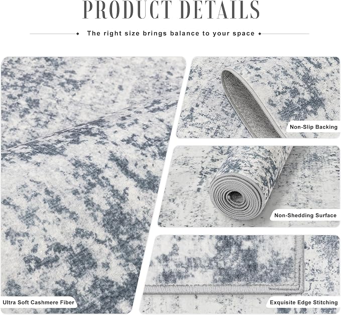 10x12 Area Rug Living Room: Modern Washable Soft Carpet Blue Grey | - Image 5