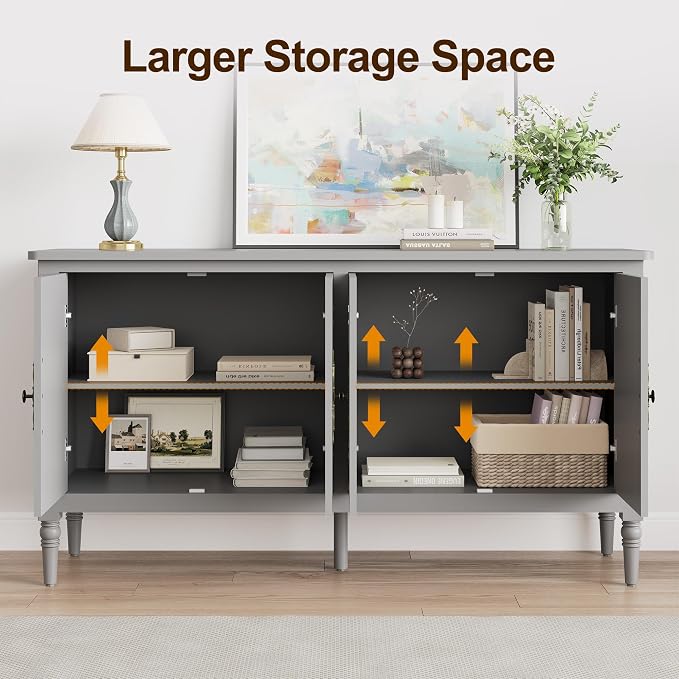 FansaFurn Sideboard with 4 Doors, Mid-Century Console Table with Adjustable - Image 4