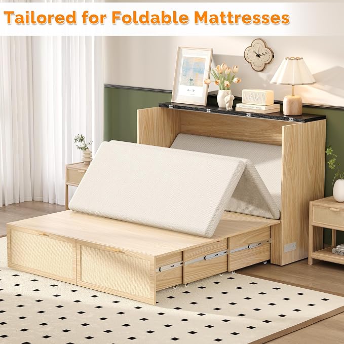 VINGLI Full Size Rattan Murphy Bed - Image 6