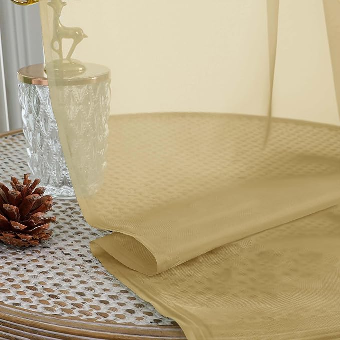 Gold Sheer Curtain 90 Inches Long 2 Panels Set, Solid Filmy Drapes - Image 6