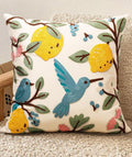 Embroidered Throw Pillow Cover 20x20 Inch, Bird Lemon | Decorative Pillow Cover by Kokaaee