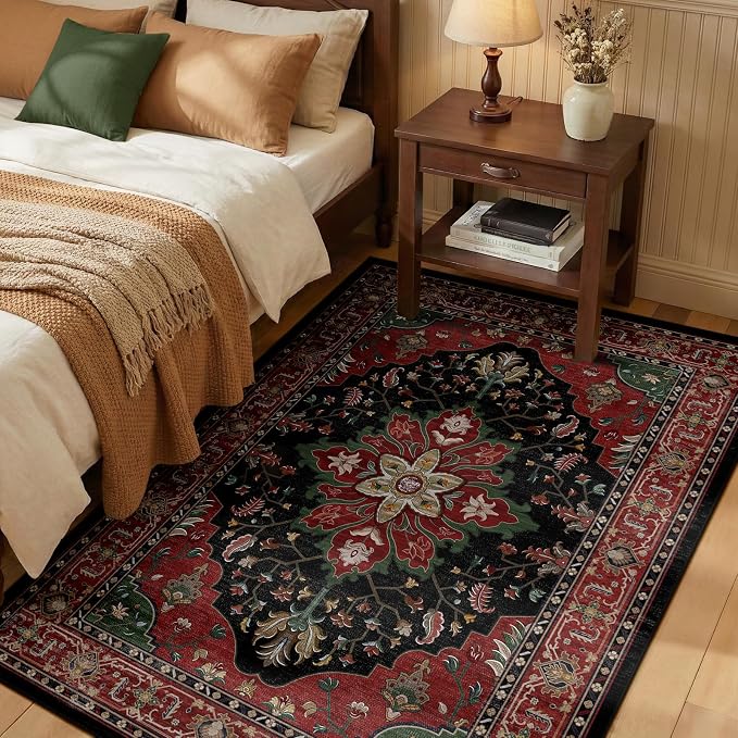 RELEANY Washable Area Rug, Water Repellent, Pet Friendly, Vintage Floral Boho by RELEANY