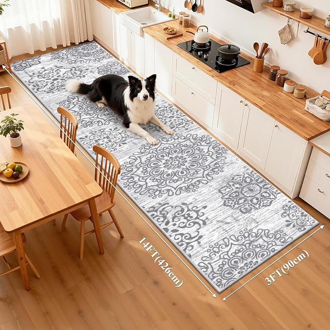 HEBE Hallway Runner Rug 3'x14', Washable Non Slip Kitchen Rug Runner | Soft - Image 2