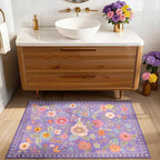 RELEANY Floral Washable 2x3 Area Rugsk Doormat Purple/Pin | Flower Carpet Print - Image 8