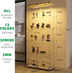 FANYUSHOW Display Cabinet with Glass Door and LED Light, 5-Tier Tempered Glass - Image 2