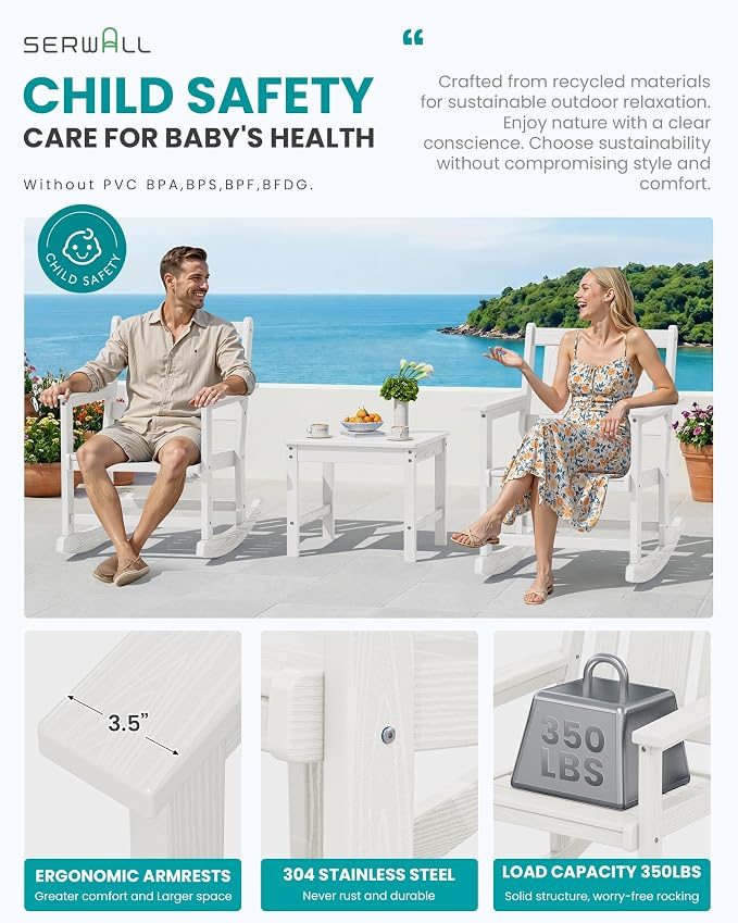 SERWALL Outdoor Rocking Chairs Set of 2 - Image 4