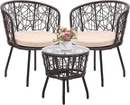 Kromax 3 Piece Bistro Set, Modern Outdoor Wicker Patio Furniture by KROMAX
