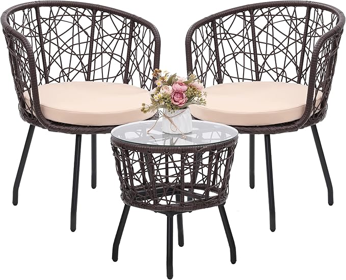 Kromax 3 Piece Bistro Set, Modern Outdoor Wicker Patio Furniture by KROMAX