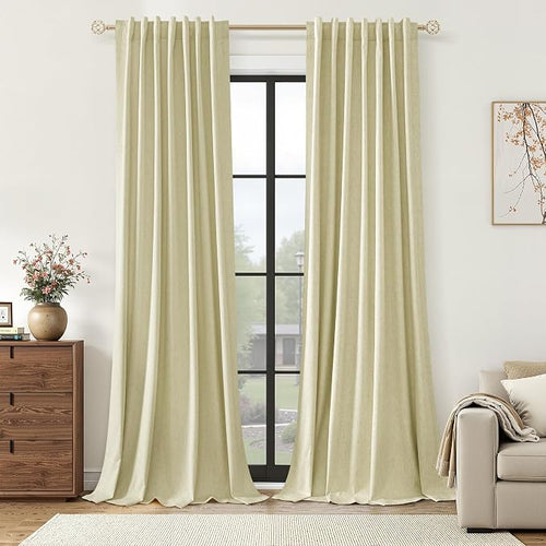100% Blackout Linen Curtains for Bedroom 84 inches Long, Thermal Insulated Room by Guken