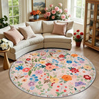 PLHXFR Round Area Rug Living Room: 6 ft Floral Washable Soft Carpet Beige | by PLHXFRSoftAreaRugs