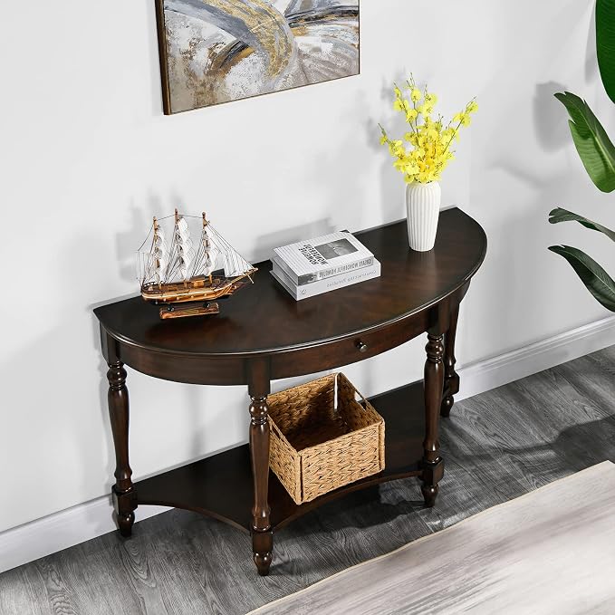 Solid Wood Console Table with Drawer and Storage Shelf, 45.3" Traditional Retro - Image 5