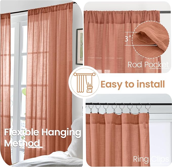 BGment Terracotta Linen Curtains 102 Inch Length - Image 6