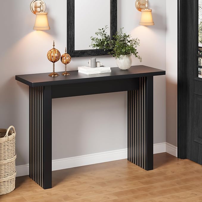 AVZEAR Mid Century Narrow Entryway Console Table, 43.3" Fluted Wood Couch Table - Image 3
