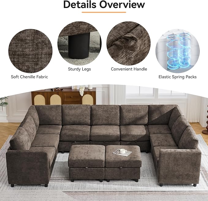 127'' Oversized U Shaped Modular Sofa, Sectional Couches - Image 5