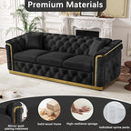 2 Piece Velvet Chesterfield Sofa Luxury Tufted Sofa Black and Gold Couch Set - Image 9