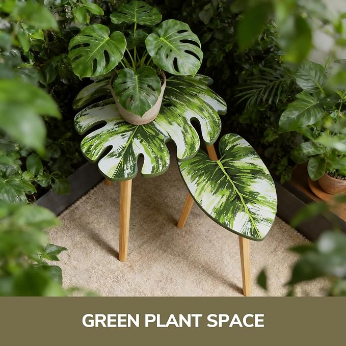 BAMEOS Monstera Leaf Nesting Tables Set of 2, Small Side Tables f Set - Image 5
