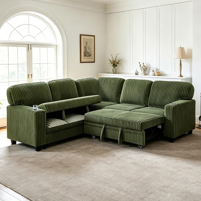 L-Shaped Sectional Couch with Storage and Pull Out Bed, Convertible Sofa Bed - Image 3