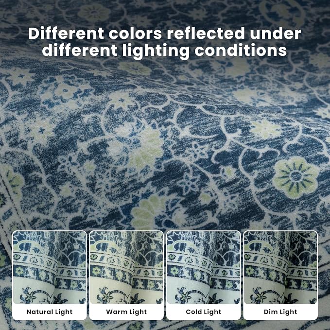 8x10 Boho Washable Area Rugs for Living Room, Dining Room-White Blue | Retro - Image 8