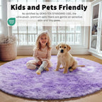 Round Rugs 5ft for Bedroom Living Room, Tie-Dyed Purple Fluffy Circle Area Rug - Image 3