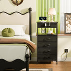 Furnulem Night Stand with Charging Station, 4 Drawer Dresser with Storage Shelf - Image 2