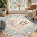 RELEANY Washable Area Rug, Round 4ft, Water Repellent, Pet Friendly, Vintage - Image 2