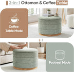 Round Storage Ottoman with Tray Lid, Folding Chenille Fabric Footrest with - Image 5