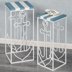 Nautical Anchor Slat Wood and Metal Nesting Table Set of 2, 27 and 30 Inches - Image 2