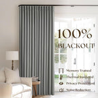 Grey Pinch Pleated 100% Blackout Linen 80 Inch Window Curtains 2 Panels Set | - Image 3