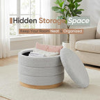 Round Storage Ottoman with Tray Lid, Folding Chenille Fabric Footrest with - Image 4