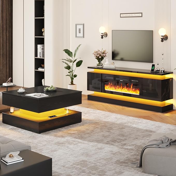 chartustriable 71IN LED TV Stands w/40 inch Fireplace Power Outlet - Image 3