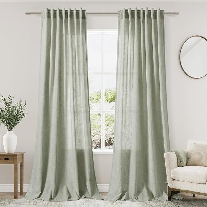 Sage Green Curtains 84 Inch Length 2 Panels Back Tab Rod Pocket Light Filtering by Nanspring