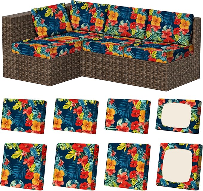 8Pcs Outdoor Cushion Covers, Stretch Patio Furniture Couch Chair Slipcovers | by VORSHAPE