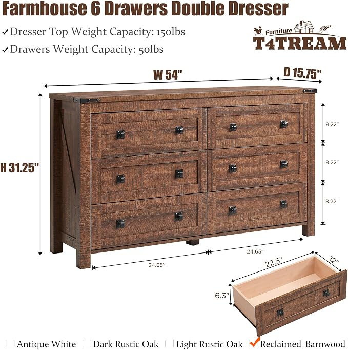 T4TREAM Farmhouse 6 Drawers Dresser - Image 2