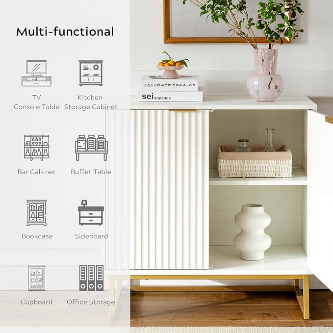 EYYTHUNG Fluted Cabinet with Storage, Sideboard Buffet Cabinet with Adjustable - Image 7