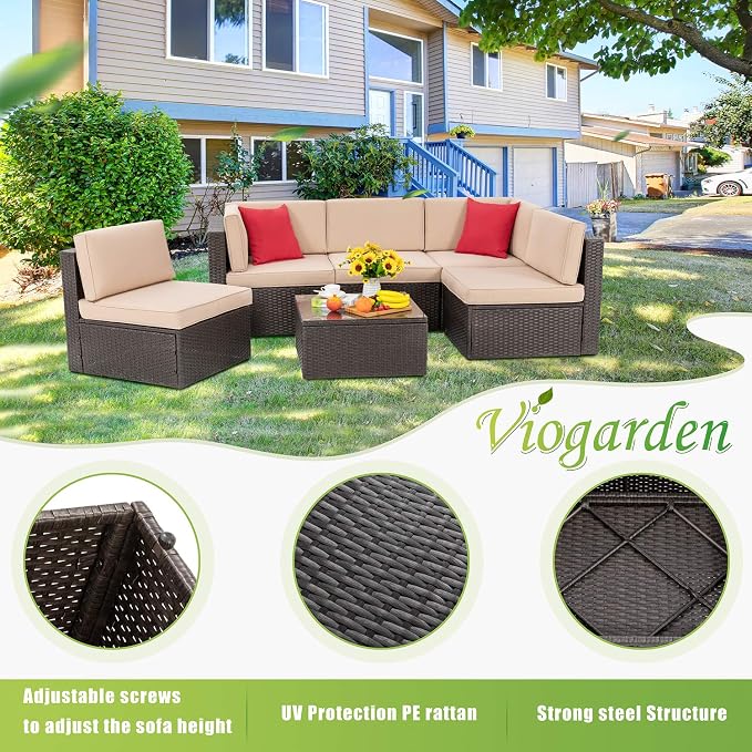 Vongrasig 6 Piece Patio Furniture Set, Small Outdoor Sectional Sofa Couch - Image 5