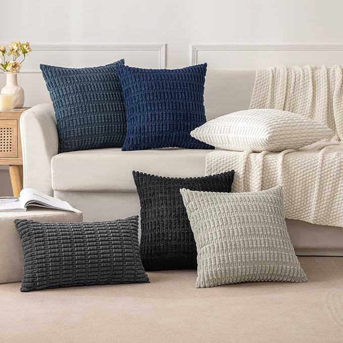 MIULEE Lumbar Corduroy Decorative Throw Pillow Covers 12x20 Dark Grey | Pack of - Image 3