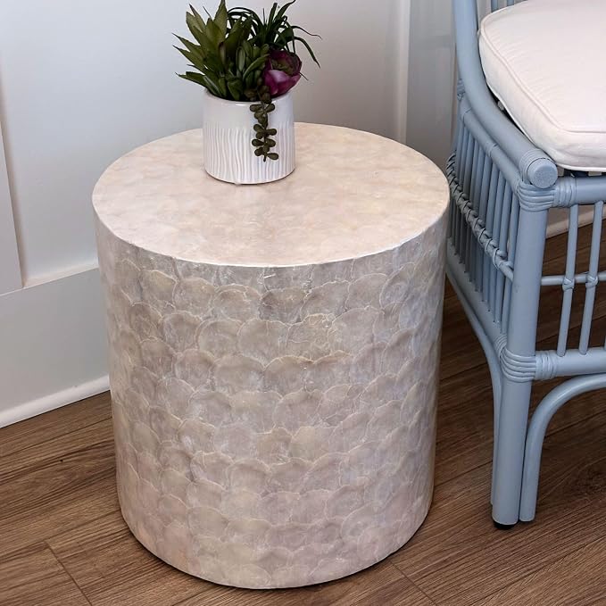 East at Main Capiz Shell Side Table – White Accent Table, Small Decorative - Image 8