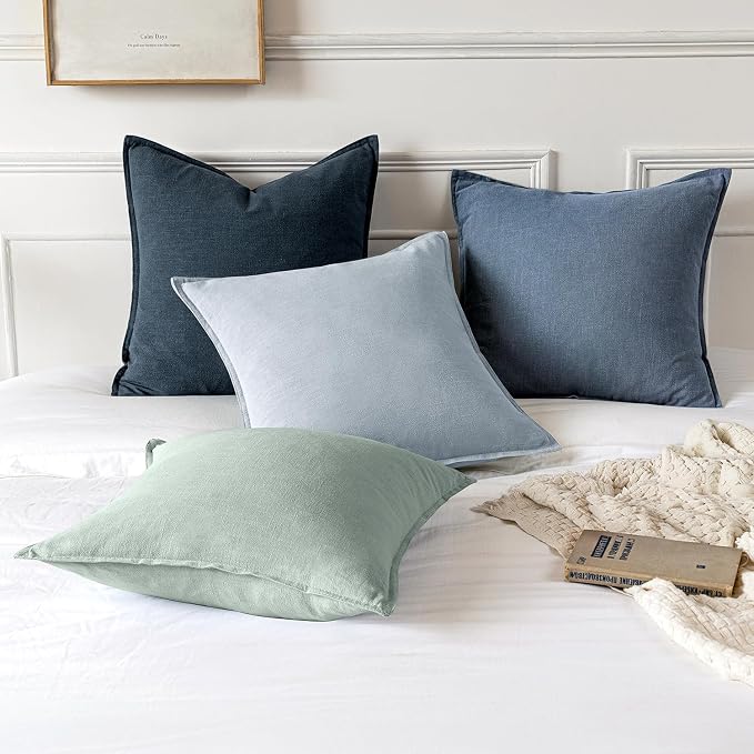 MIULEE Decorative Linen Euro Sham Pillow Covers 26x26 Inch Blue Ashes | Boho - Image 6