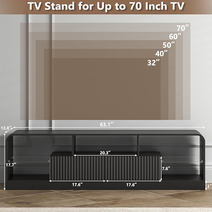 TV Stand for 60/65/70 Inch TVs, Modern Curved TV Console - Image 2