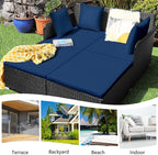 COSTWAY Outdoor Patio Rattan Daybed, Sponge Cushioned Loveseat Sofa - Image 6
