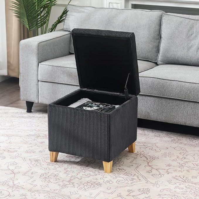 Adeco Faux Fur Storage Ottoman Cube, Upholstered Small Bench - Image 3